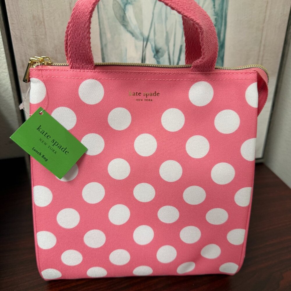 Kate Spade Hot Pink w/White Polka Dot Lunch Tote/Bag NWT